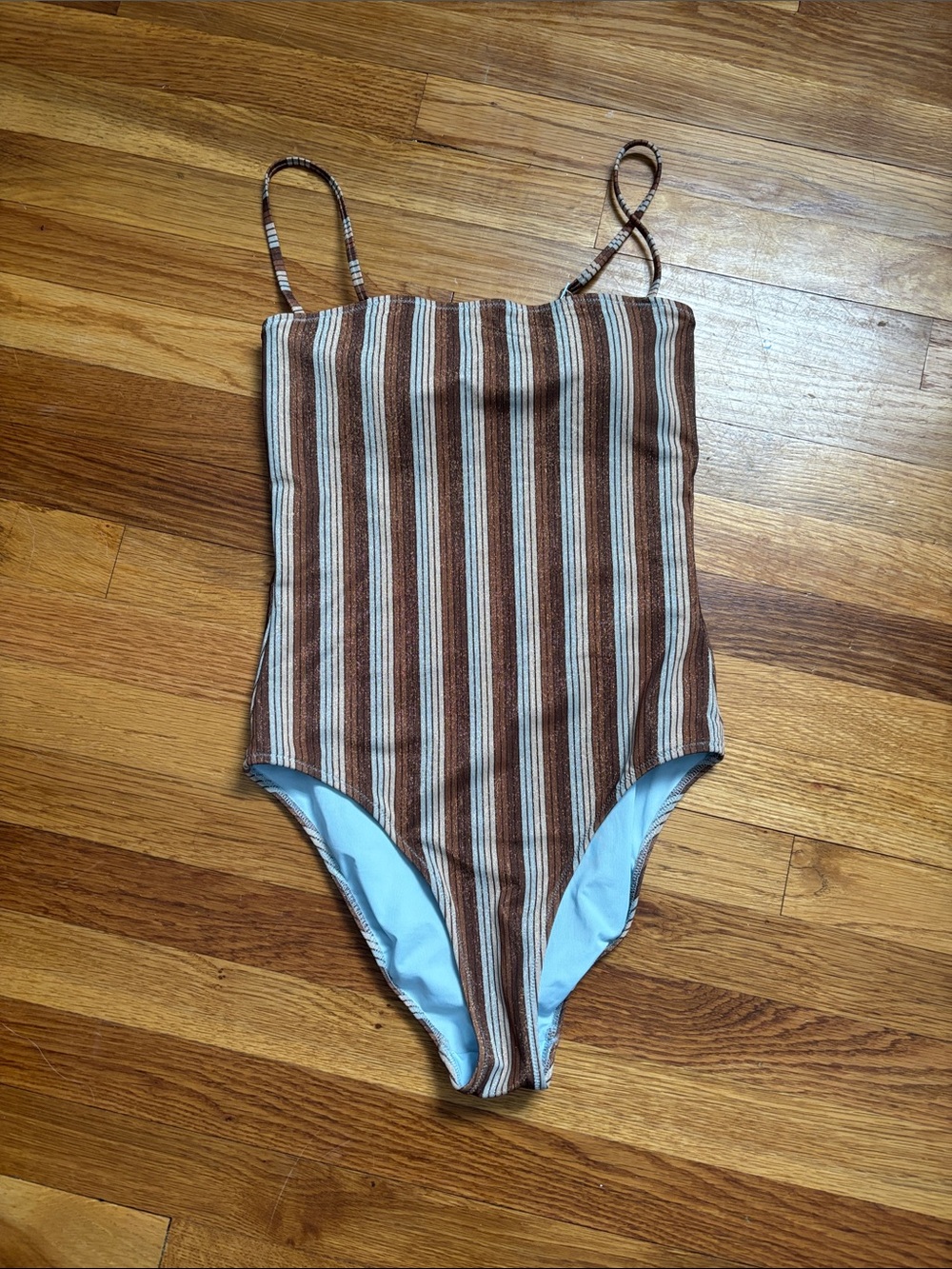 Aerie Striped Brown & Cream One-Piece Swimsuit
